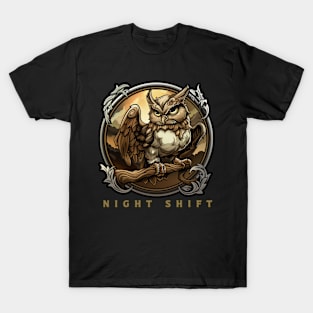 Owl "Night Shift" , Owl Design , Owl Lover T-Shirt